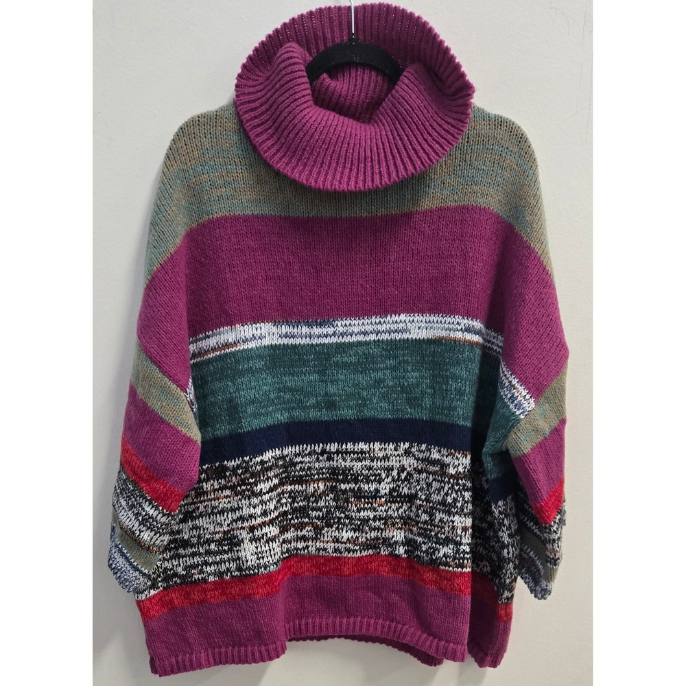Knox Rose Womens 3X Striped Cowl Neck Oversized Sweater Multi Color Boho Knit